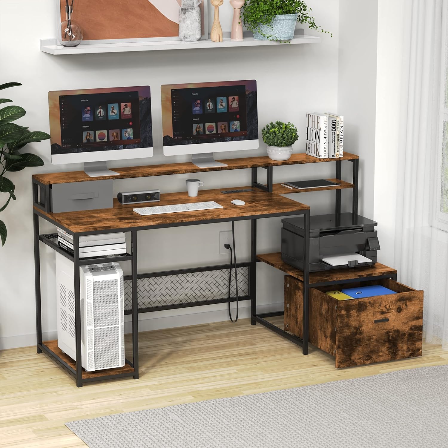 Commercial Printer - Modern Computer Desk with Charging Station