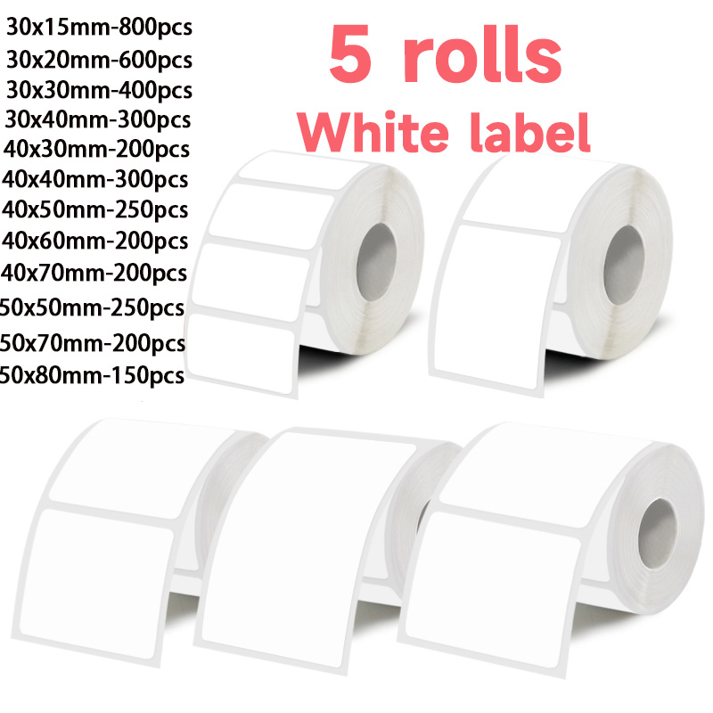 Commercial Printer - 5 Rolls of White Label Stickers,