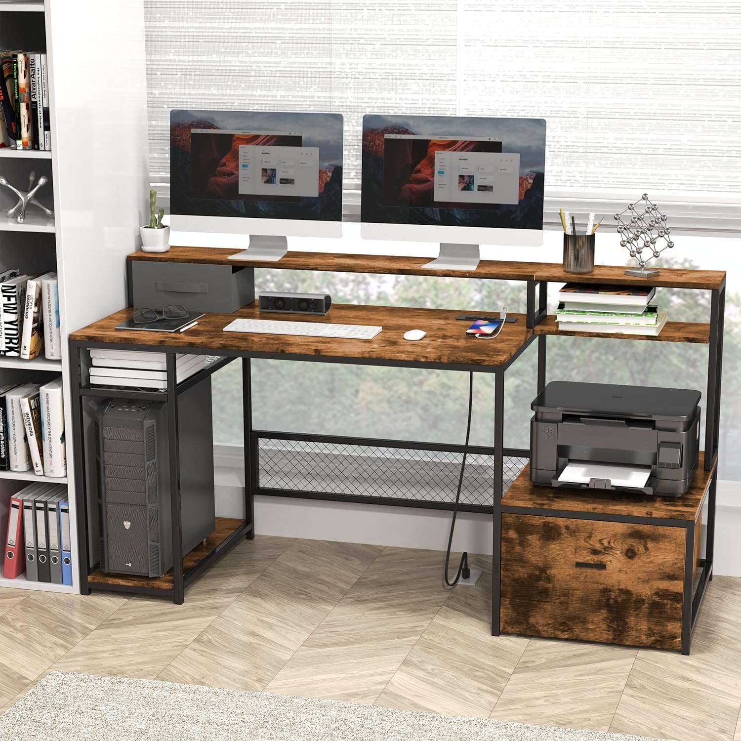 Modern Computer Desk with Char - Commercial Printer ulasan dan harga