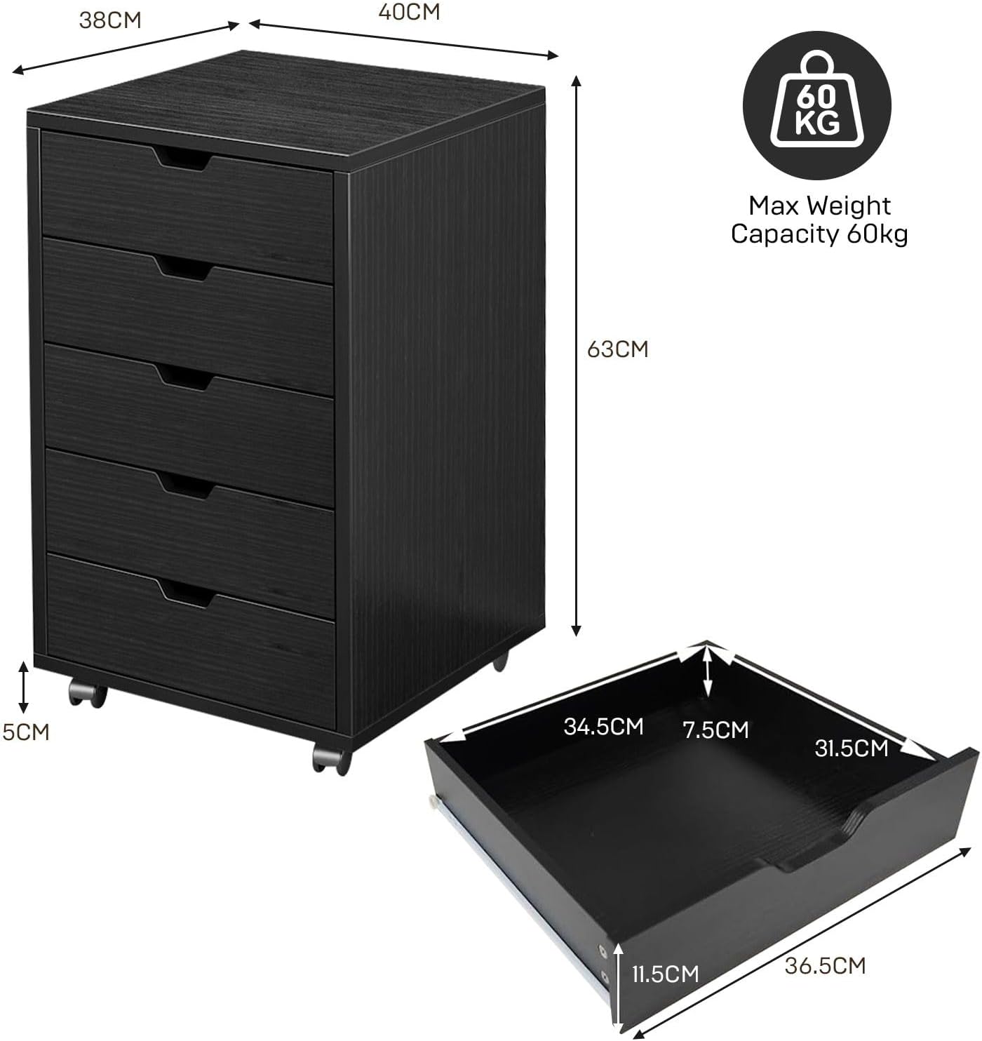 5 Drawer File Cabinet Mobile D - Commercial Printer ulasan dan harga